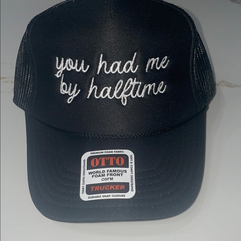 NWT YOU HAD ME AT HALFTIME Black Trucker Hat
